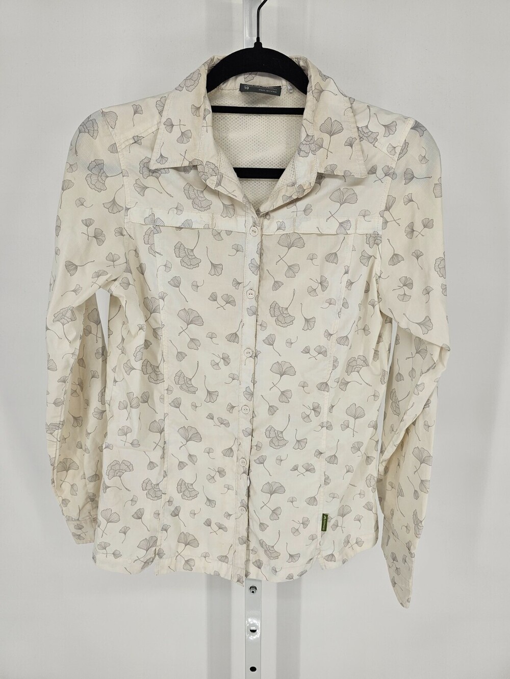 Kathmandu Womens Sz 10 Long Sleeve Vented Button Up Hiking Shirt Ivory Floral